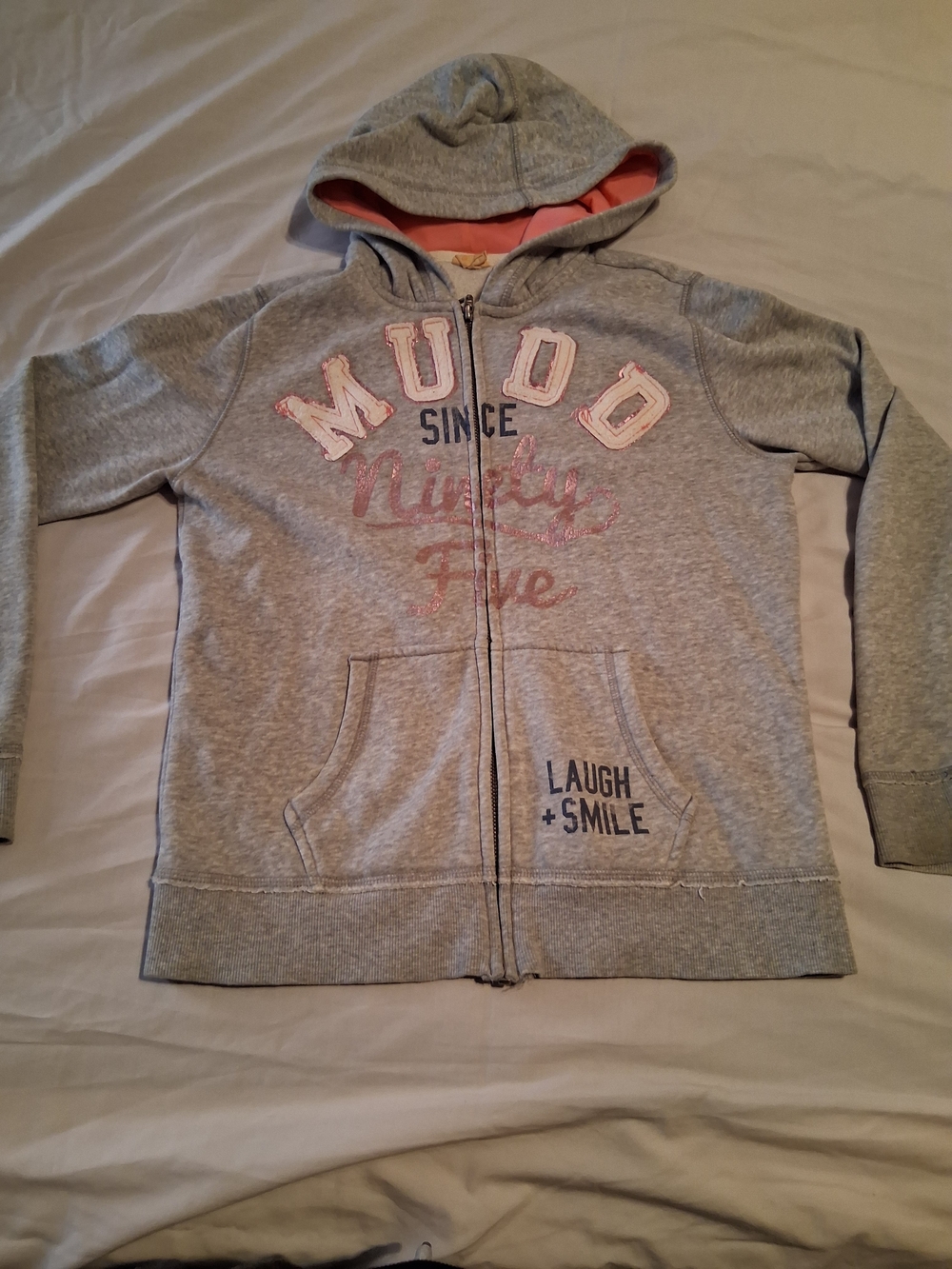 Girls' Grey Zip-Up Hoodie with Pink Accents - MUDD Brand